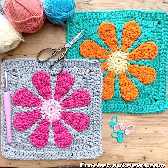 Retro Daisy Square Crochet Pattern