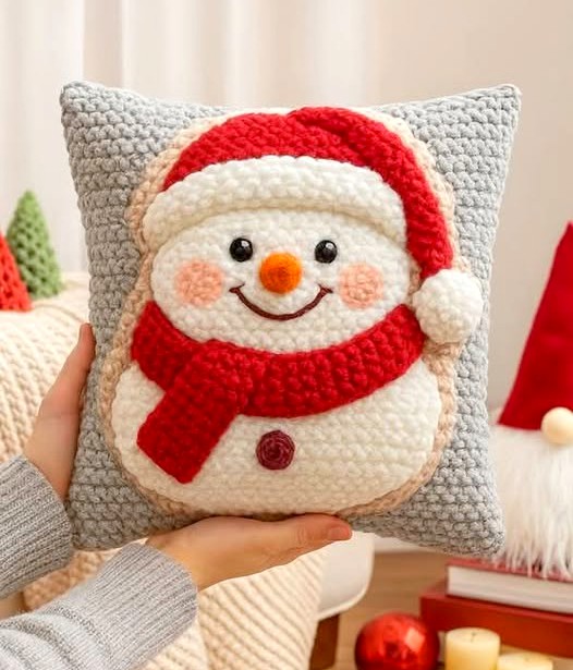 Crochet Snowman Pillow